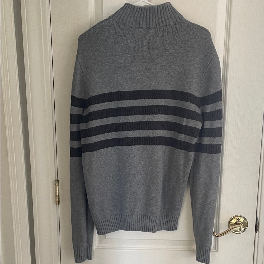 Tahari Men's Gray and Black Striped Zip-Up Sweater - Picture 3 of 5